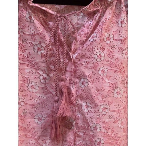 Emerson Fry India‎ Collection Pink Floral Block Print Bardot Peasant Top Large - Picture 6 of 12